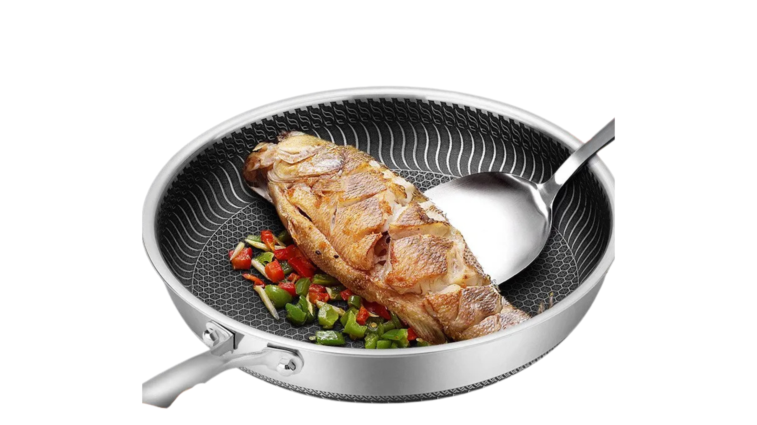 Nawongo Whole Body Tri-Ply Stainless Steel Frying Pan 316 Stainless Steel Wok Pan Double-sided Honeycomb Skillet Suitable for All Stove