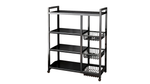 JIUAN 1pc Mobile Storage Rack, Adjustable 4-Tier Kitchen Shelf with 3 Wire Baskets, Kitchen Organizer and Storage