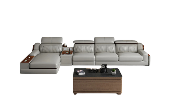 Alfour Modern Italian Leather Sofa for Living Room with Cup Holder, USB, Adjustable Headrests & Bluetooth Speaker - Linlamlim