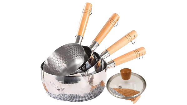 MYVIT Stainless Steel Saucepan with Lid Solid wood handle with hook Multipurpose Saucepan with Pour Spouts, Sauce Pot, Cooking Pot