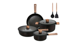 KEMORELA 13PCS Ceramic Cookware Set - Nonstick -Free Pots & Pans with Removable 360° Rotation Handles Stackable Black Set for All Stoves