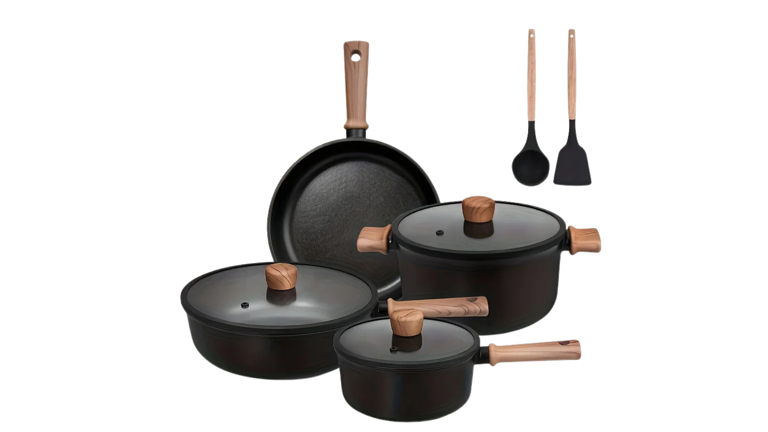 KEMORELA 13PCS Ceramic Cookware Set - Nonstick -Free Pots & Pans with Removable 360° Rotation Handles Stackable Black Set for All Stoves
