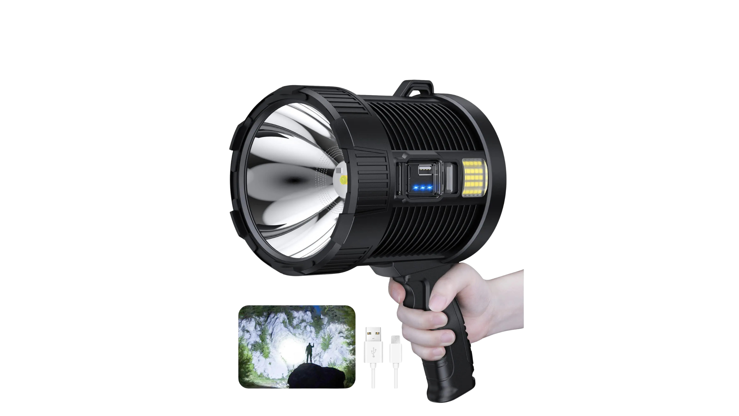 Rechargeable Spotlight 900000 Lumens Led Spotlights Handheld Large Flashlight Super Bright Outdoor Solar Spotlights Searchlight