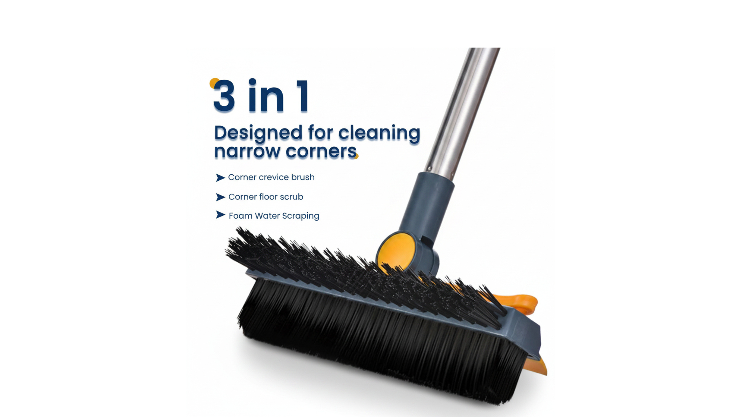 ACRDDK 3 in 1 Floor Scrub Brush 180 Degree Rotation with Adjustable V-Shaped Broom Long Handle Bathroom Kitchen Floor Crevice Cleaning