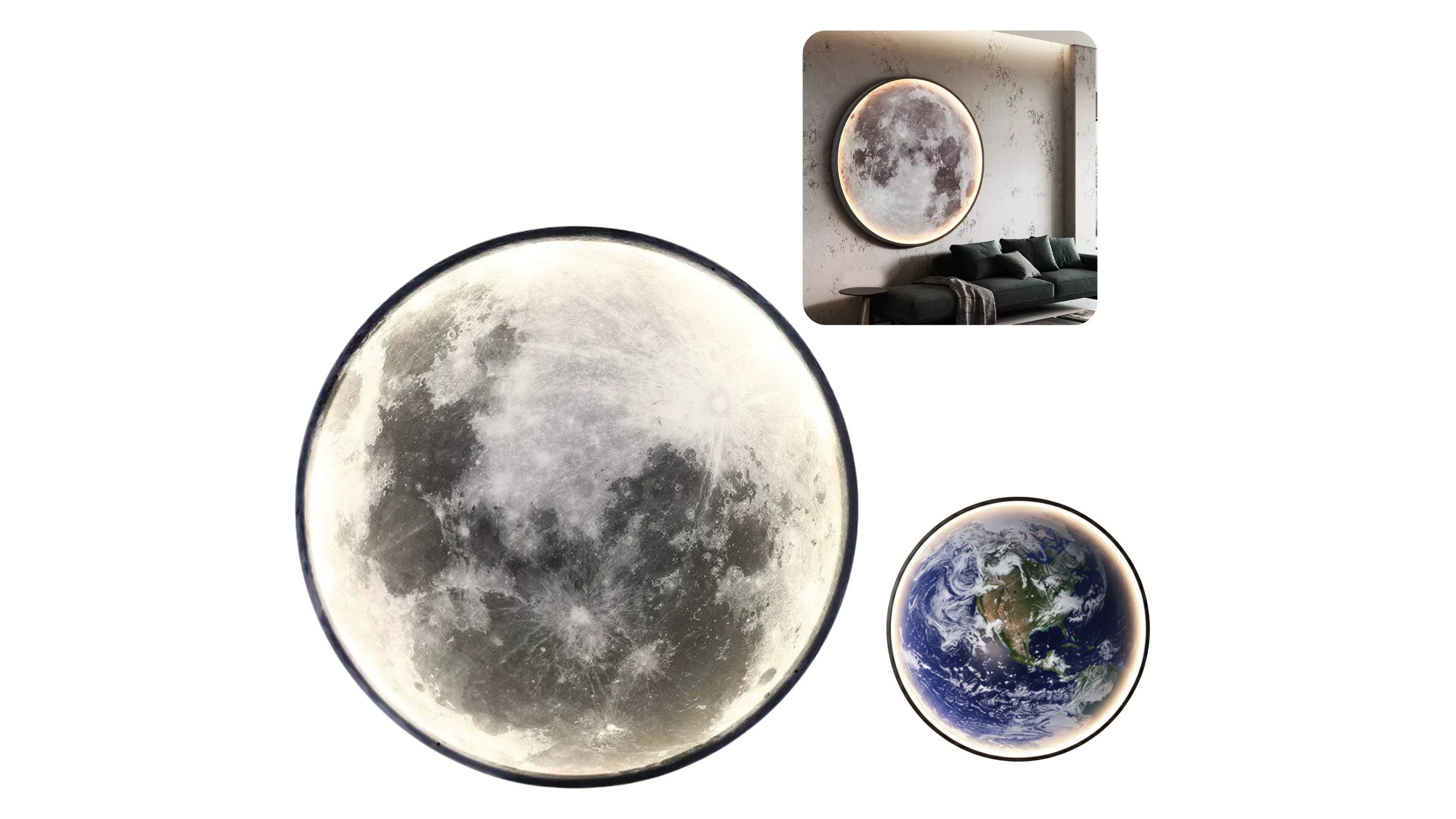 Nawongo Dimmable Indoor Creative Wall Mounted Ceiling Light Creative Bedside Living Room Round Decoration Modern LED Moon Wall 50cm Wall Light
