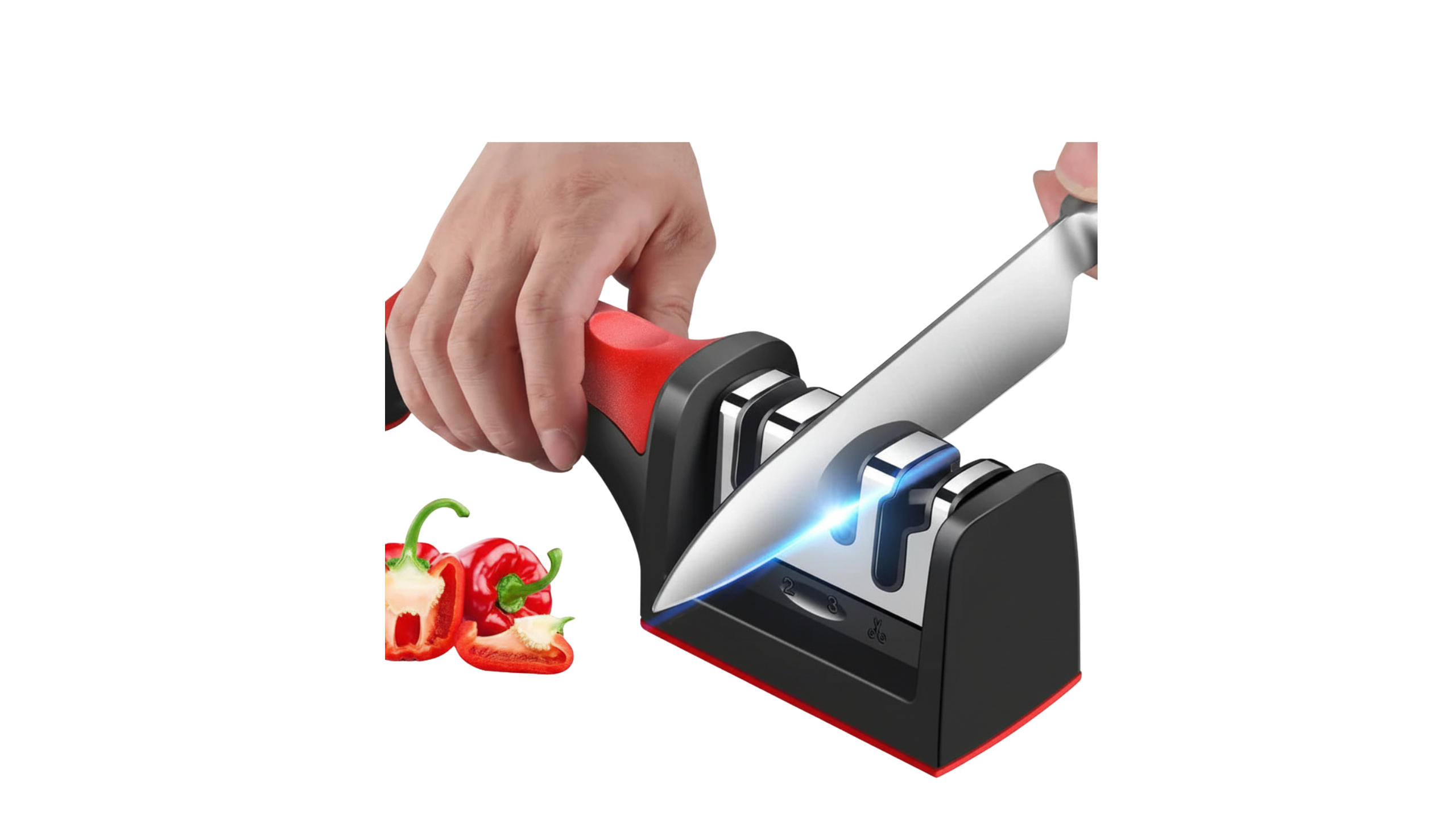 MasterBro 3-Segment Knife Sharpener Knife Sharpeners for Kitchen Knives Stainless Steel Three-Purpose Sharpening Stone for Kitchen Tools