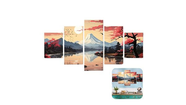 Canvasist 5 Pieces HD Printed Wall Art Canvas Poster Vector Illustration of Japan Landscape Painting Abstract Home Deocration Picture