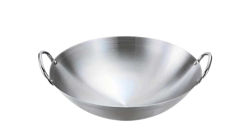 MasterBro 1pc Large Stainless-Steel Wok, Uncoated Thick High-Quality Durable Chef's Pan with Dual Handles, Easy to Clean