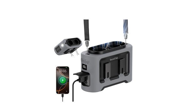 Socool 14500mAh Portable Waist Fan Dual Airflow Outlet Turbo Motors with Four Clips Emergency Flashlight Power Bank