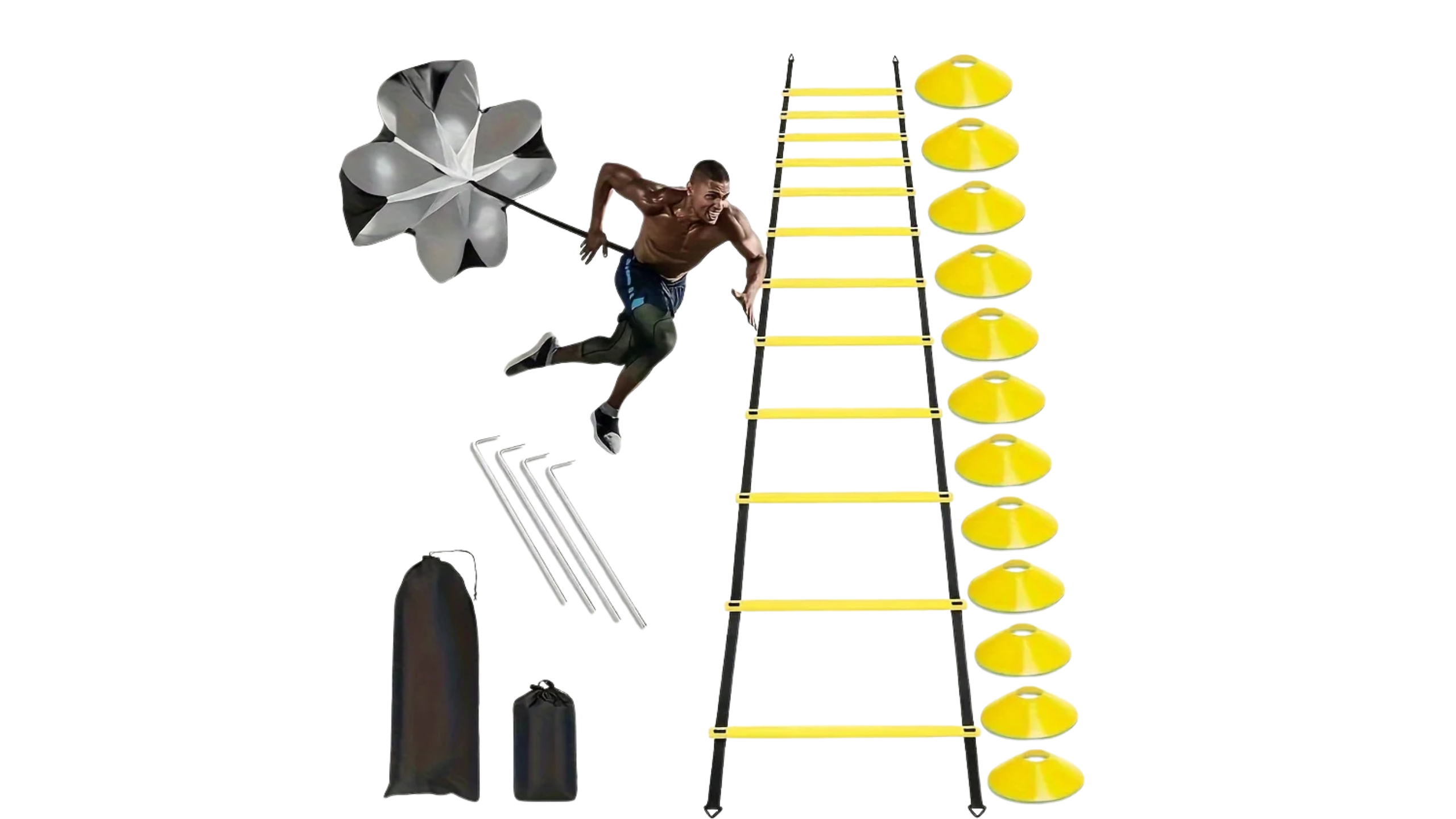 east Fitness 1 Set Soccer Training Agility Ladder Set, Logo Disks, Resistance Umbrella, Spikes, Obstacles Speed Awareness Training