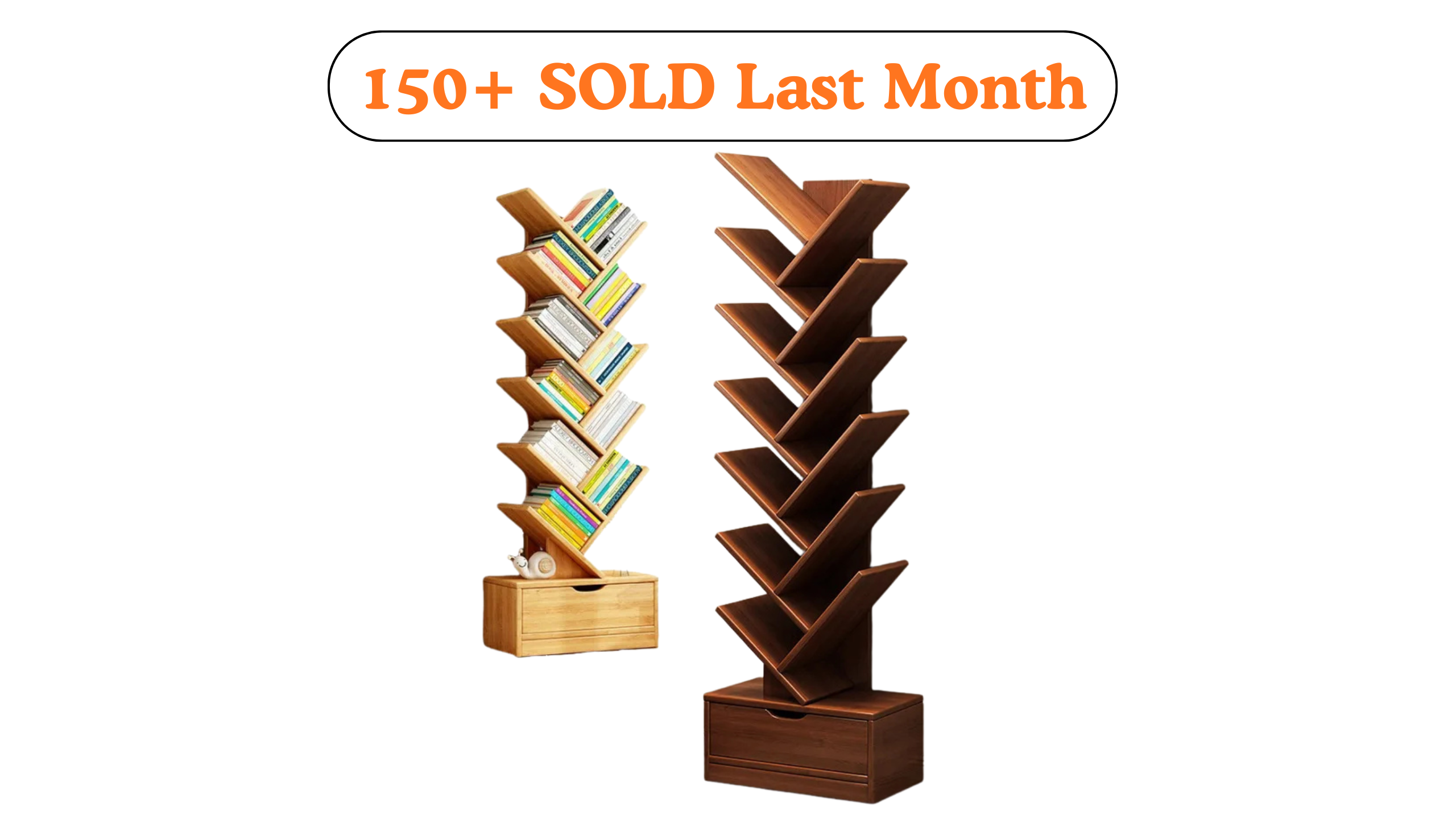 MOYU Tree Shaped Bookshelf with Cabinet Solid Wood Furniture Bookcase Floor Standing Narrow Storage Rack for Home Office Bedroom