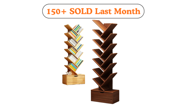 MOYU Tree Shaped Bookshelf with Cabinet Solid Wood Furniture Bookcase Floor Standing Narrow Storage Rack for Home Office Bedroom