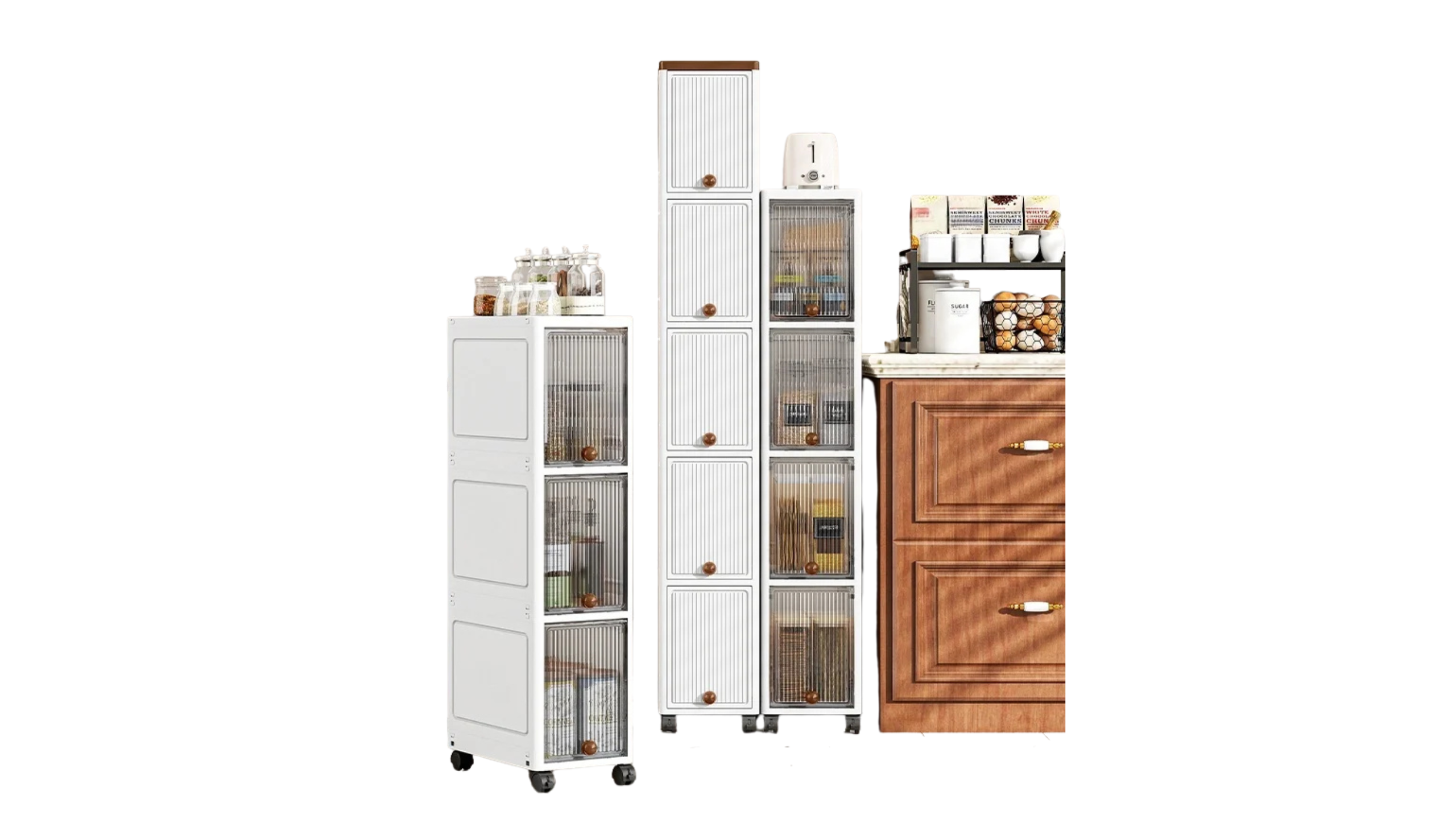 Storage Queen 20cm-Flip lid slit storage cabinet, kitchen slit shelf, bathroom multi-layer plastic snack cabinet, narrow-edge storage cabinet