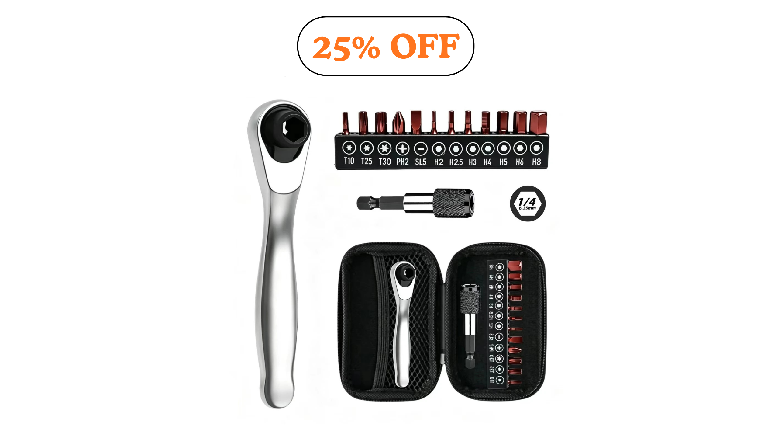 Father's Day Special 14in1 Multifunction 90 Degree Ratchet Screwdriver Set Match 12Pcs L25mm Bits Mini Repair Tool Kit For Bicycle DIY Household Tool
