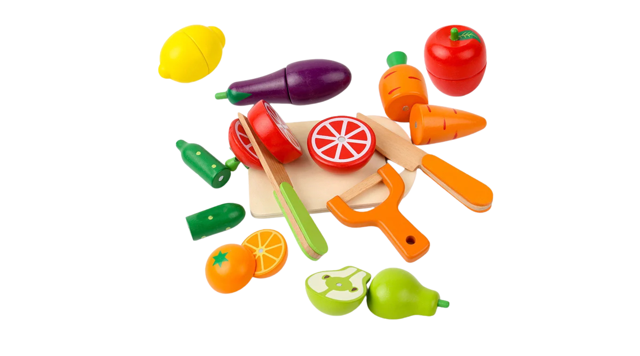 Wooden Toy Cutting Fruit Vegetables Food Pretend Play Toy