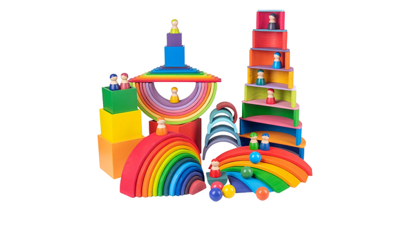 Baby Monterssori Educational toy Wooden Rainbow Block Stacking Building Blocks