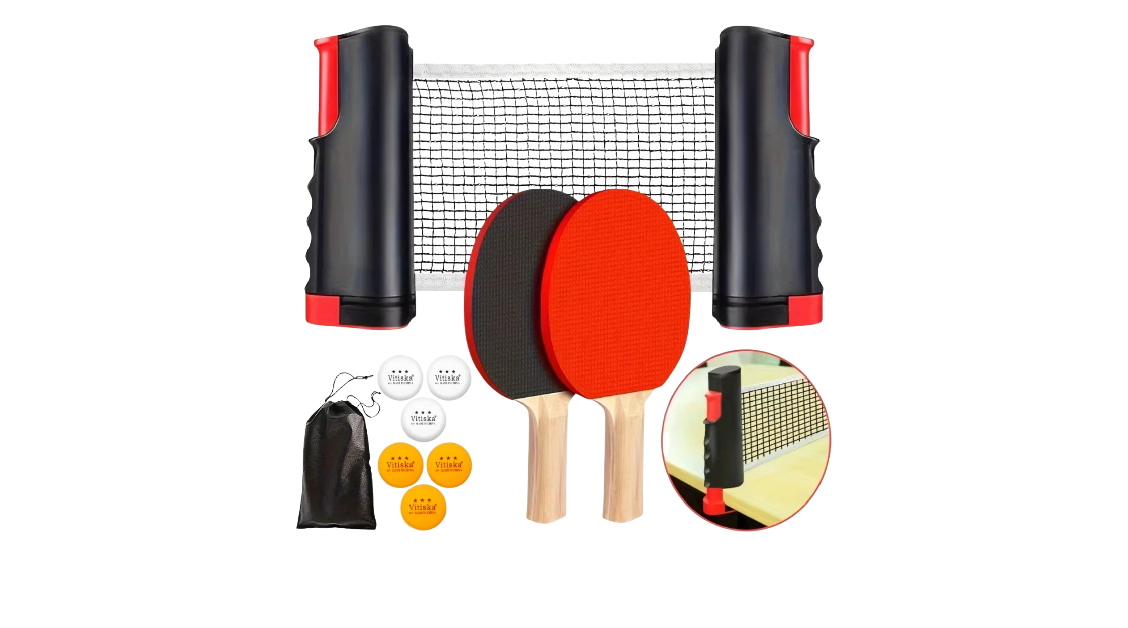 Ping Pong Paddle Set, Portable Table Tennis Set with Retractable Net & Carry Bag,40+ Ping-Pong Balls