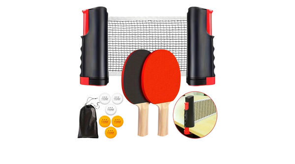 Ping Pong Paddle Set, Portable Table Tennis Set with Retractable Net & Carry Bag,40+ Ping-Pong Balls