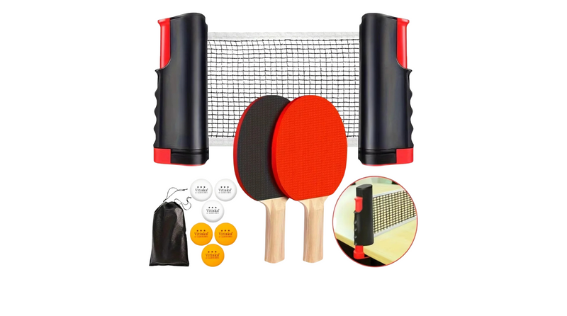 Ping Pong Paddle Set, Portable Table Tennis Set with Retractable Net & Carry Bag,40+ Ping-Pong Balls