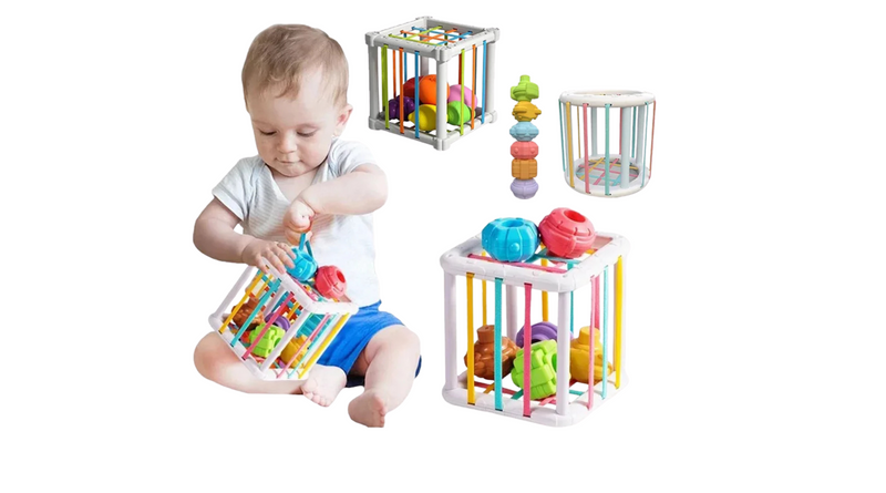 Baby Montessori Shape Sorter Cube, Colourful Blocks Sorting Game